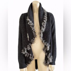Cache Long Cardigan Sweater with Faux Fur Details